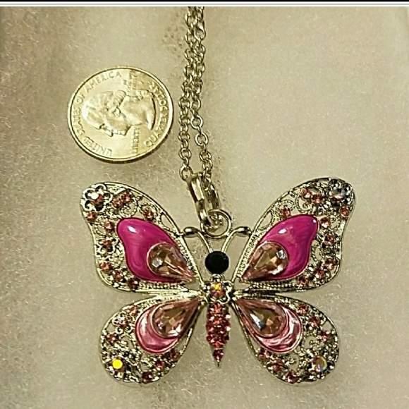 Pink Butterfly Necklace - Picture 2 of 2